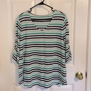 Woman’s short 3/4 sleeve Multi-colored striped T-Shirt Size XL.